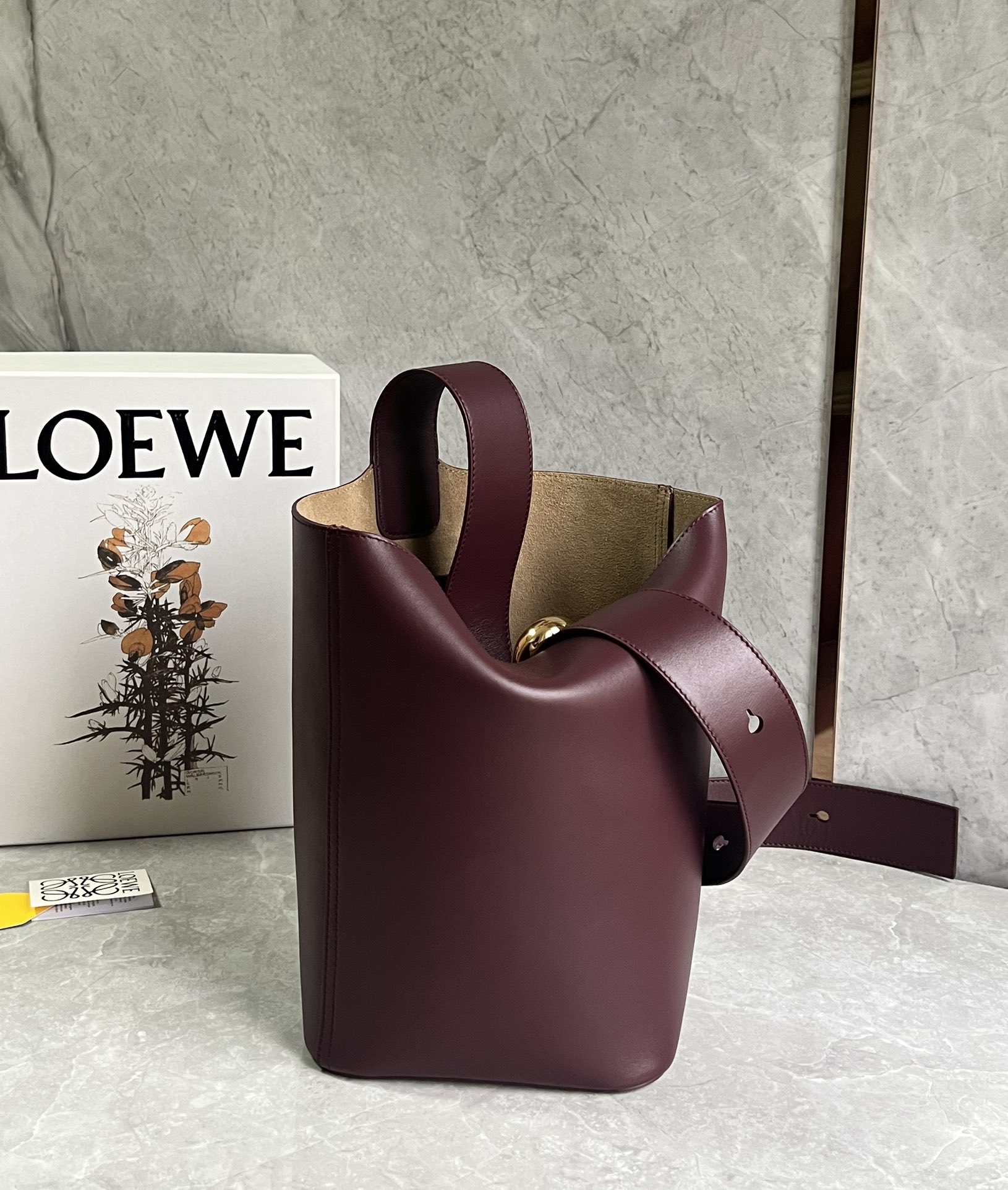 Loewe Medium Pebble Bucket in Mellow Calfskin Dark Purple